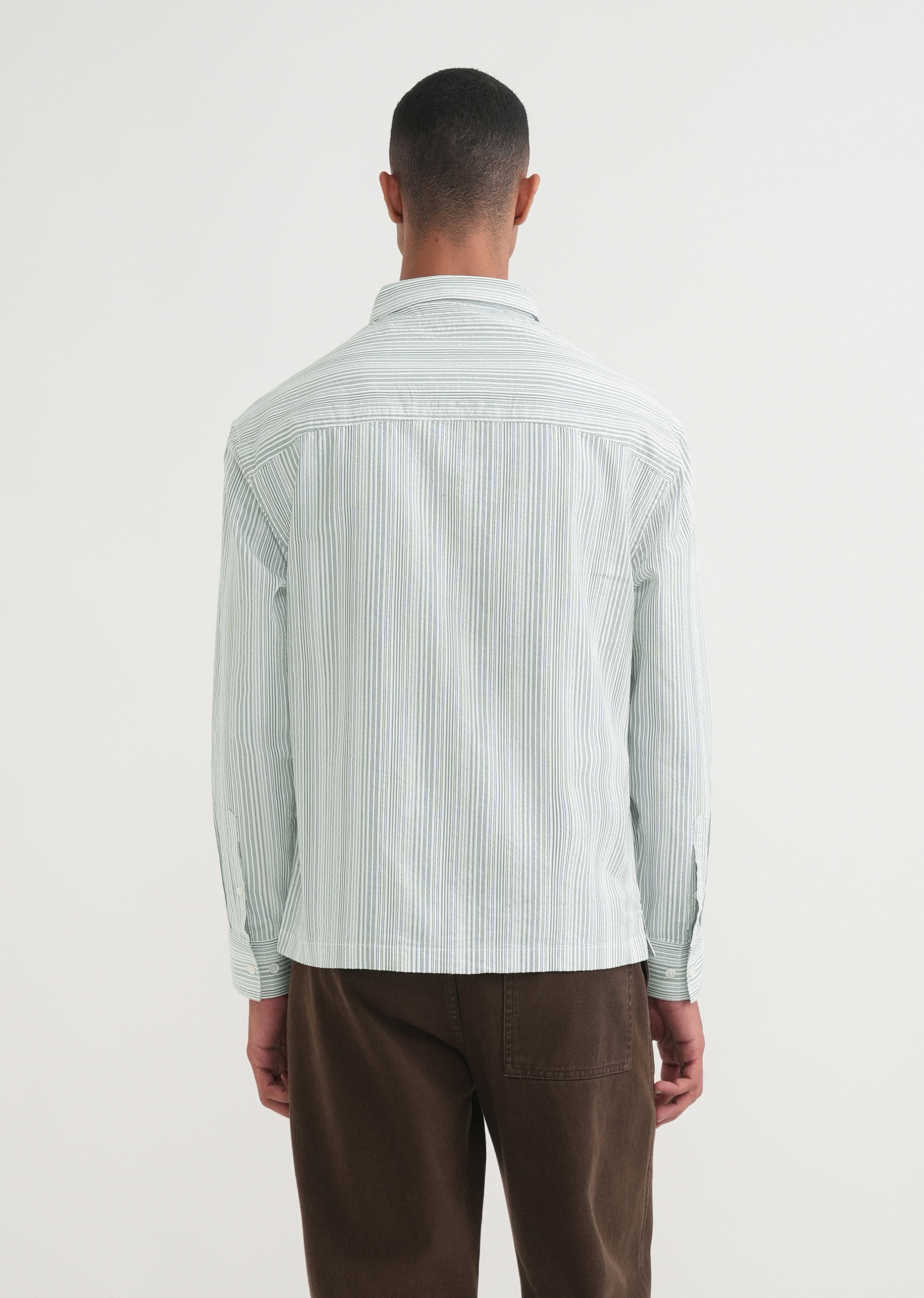 Green Textured Vertical Stripe Shirt