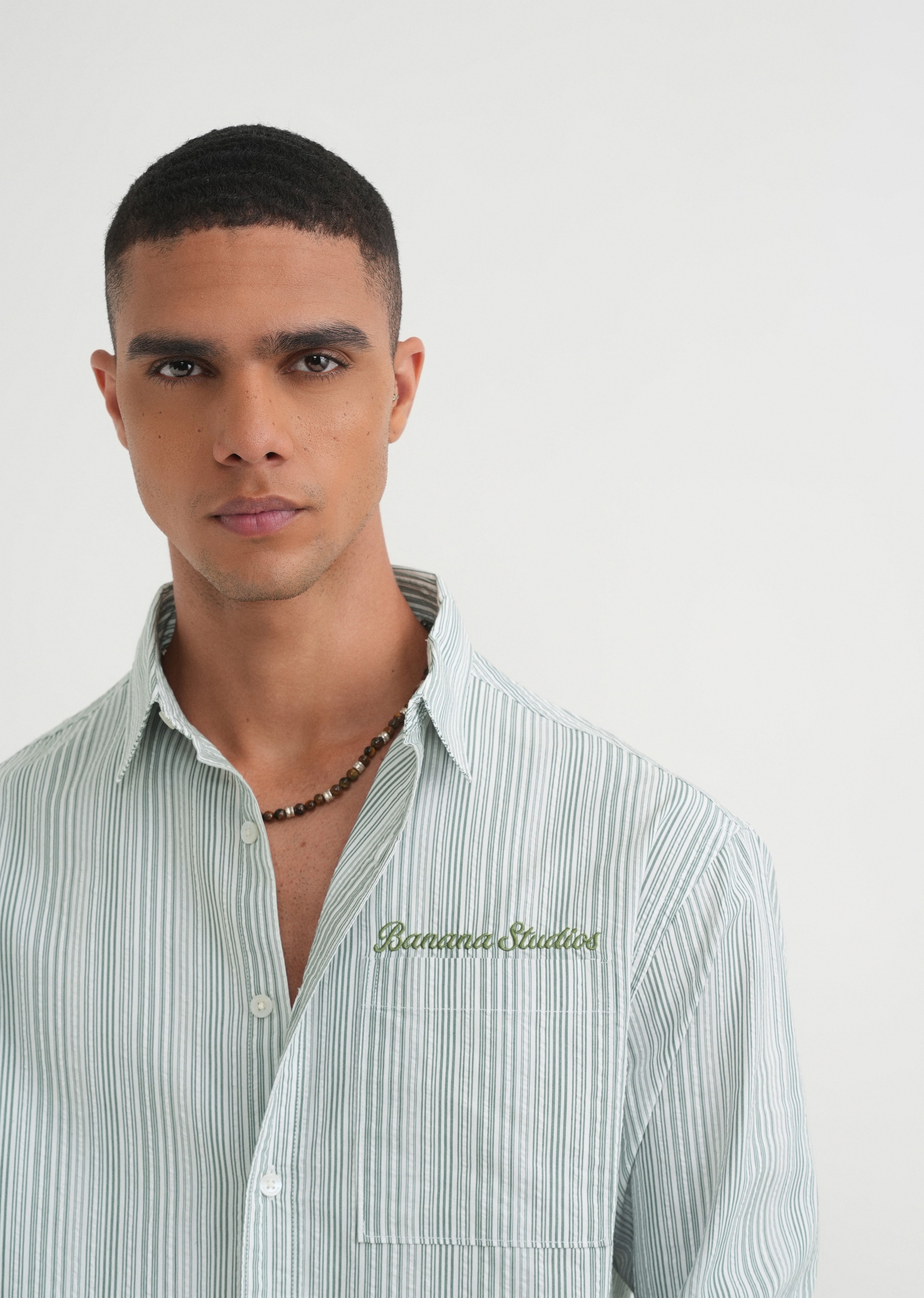 Green Textured Vertical Stripe Shirt