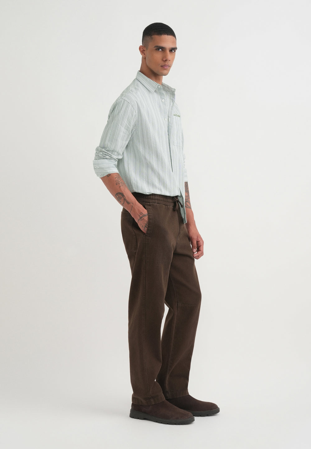 Green Textured Vertical Stripe Shirt