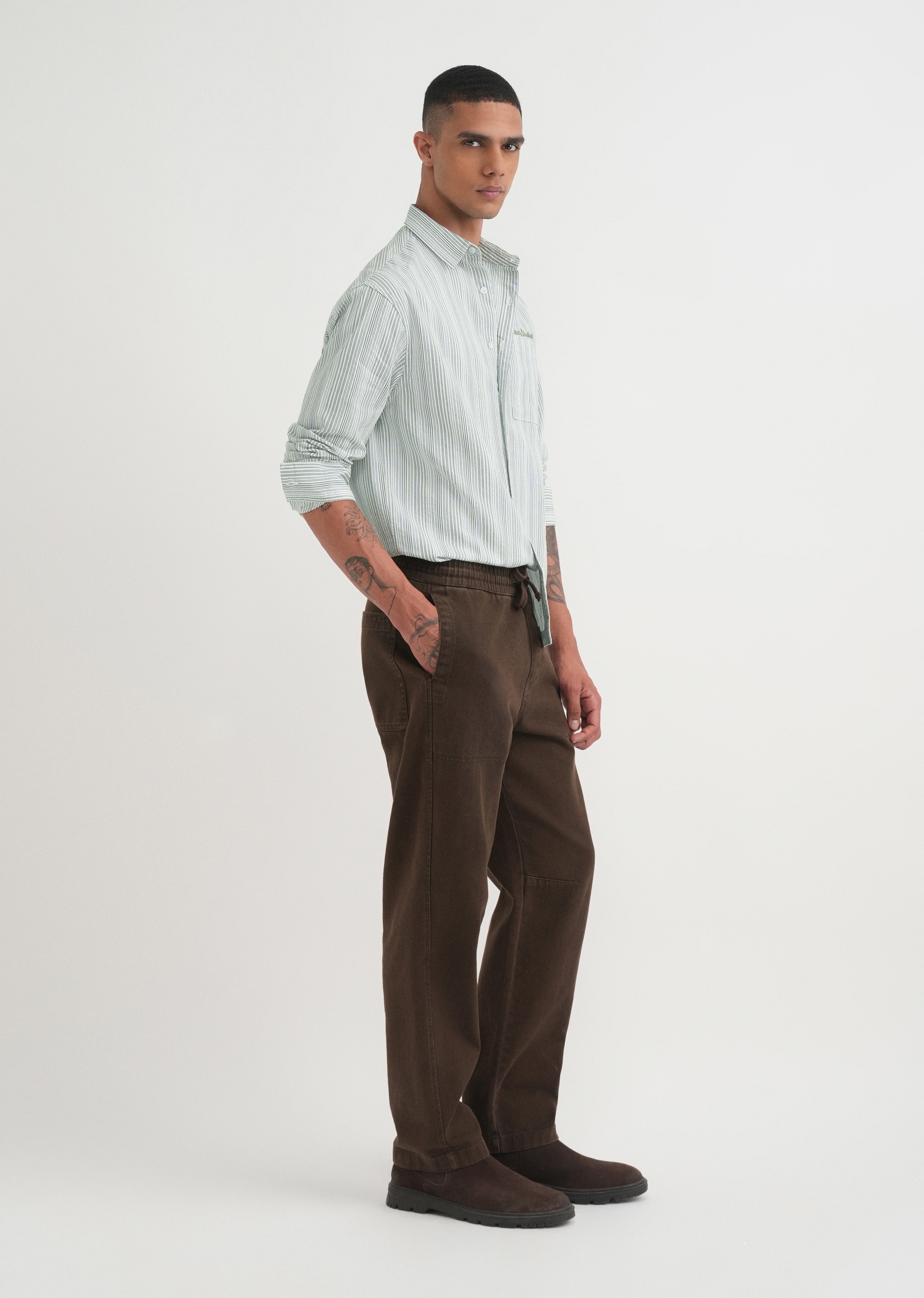 Green Textured Vertical Stripe Shirt