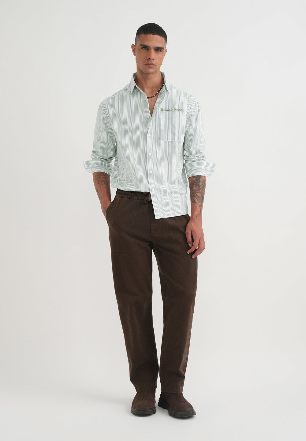 Green Textured Vertical Stripe Shirt