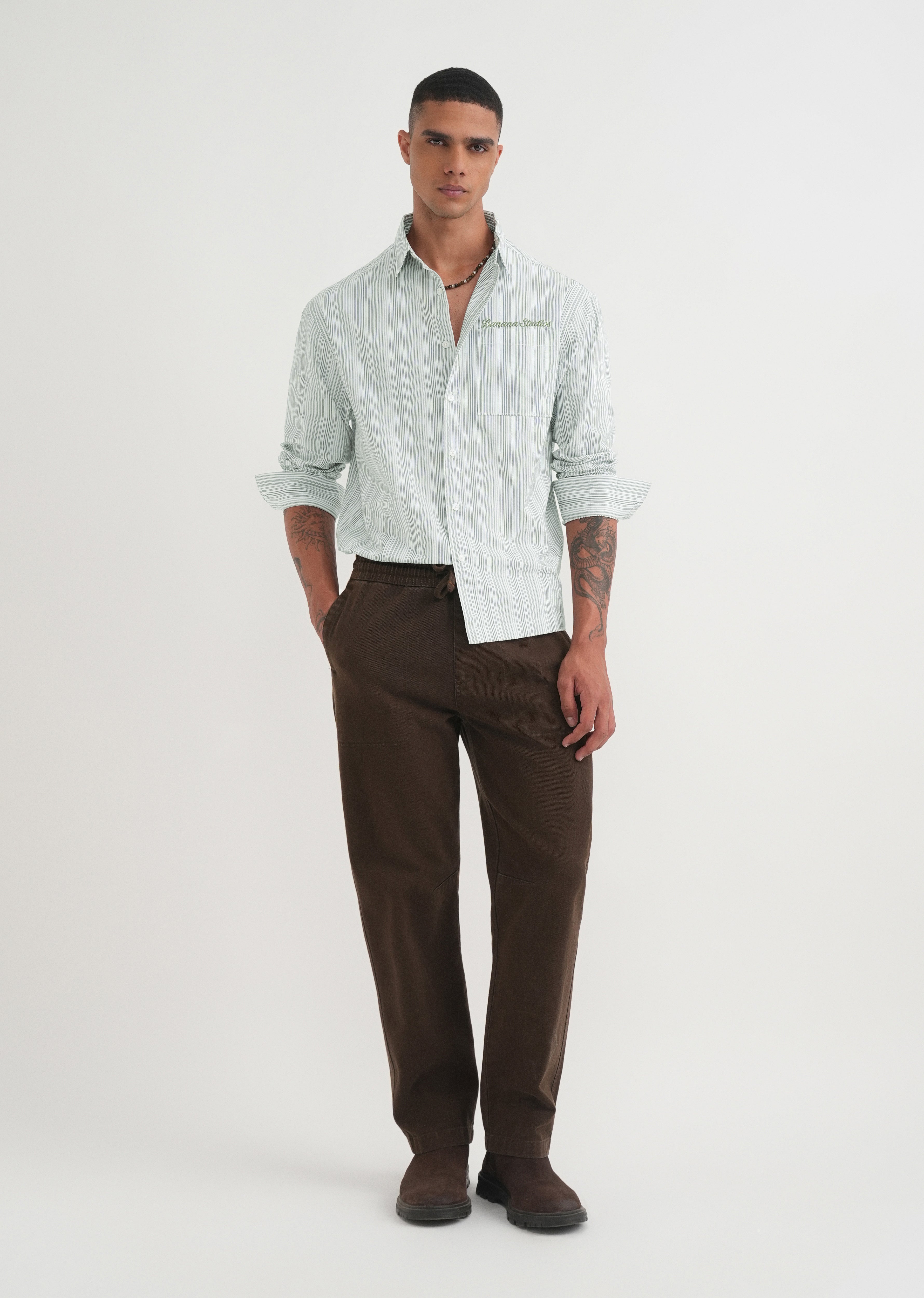Green Textured Vertical Stripe Shirt