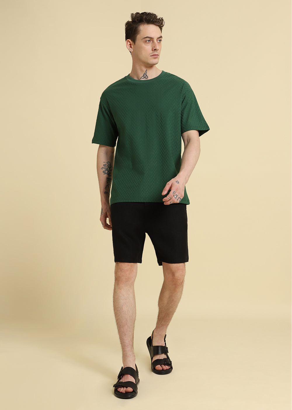 Green Textured Weave Oversized T-shirt