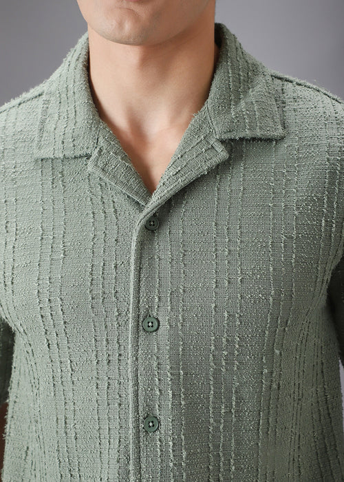 Green Cuban Collar Knitted Shirt