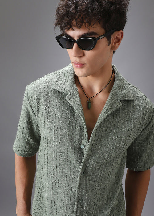 Green Cuban Collar Knitted Shirt