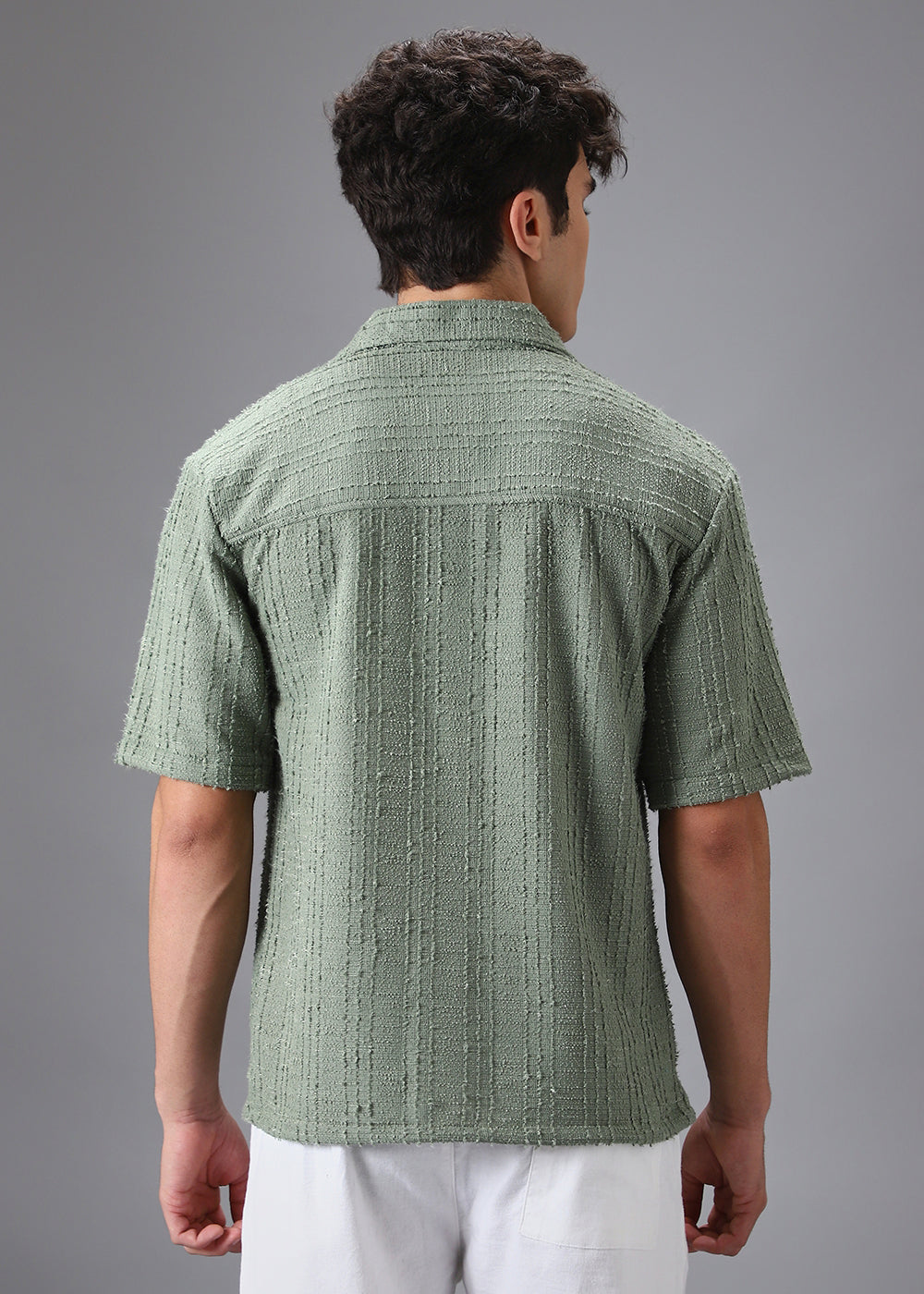 Green Cuban Collar Knitted Shirt