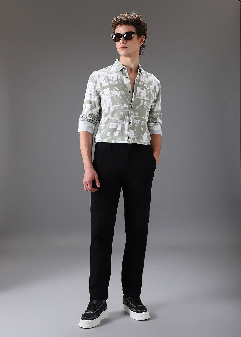 Green White Abstract Printed Shirt
