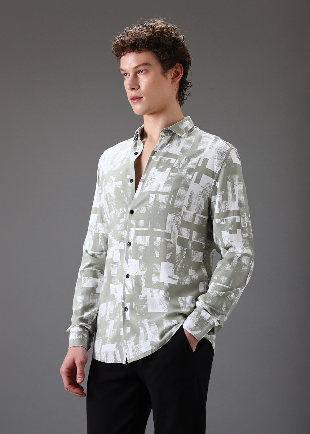 Green White Abstract Printed Shirt