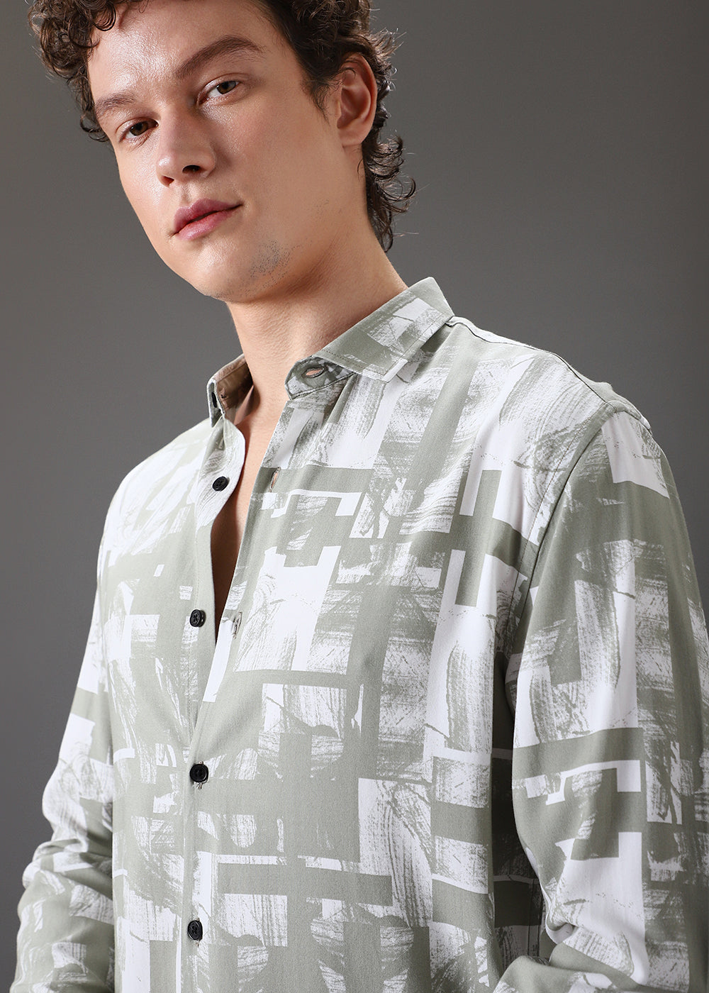 Green White Abstract Printed Shirt