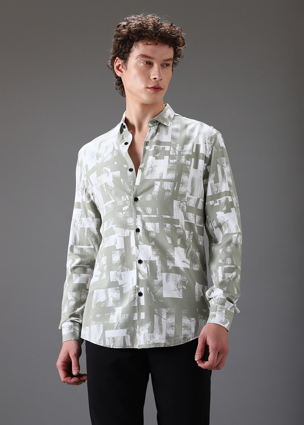 Green White Abstract Printed Shirt
