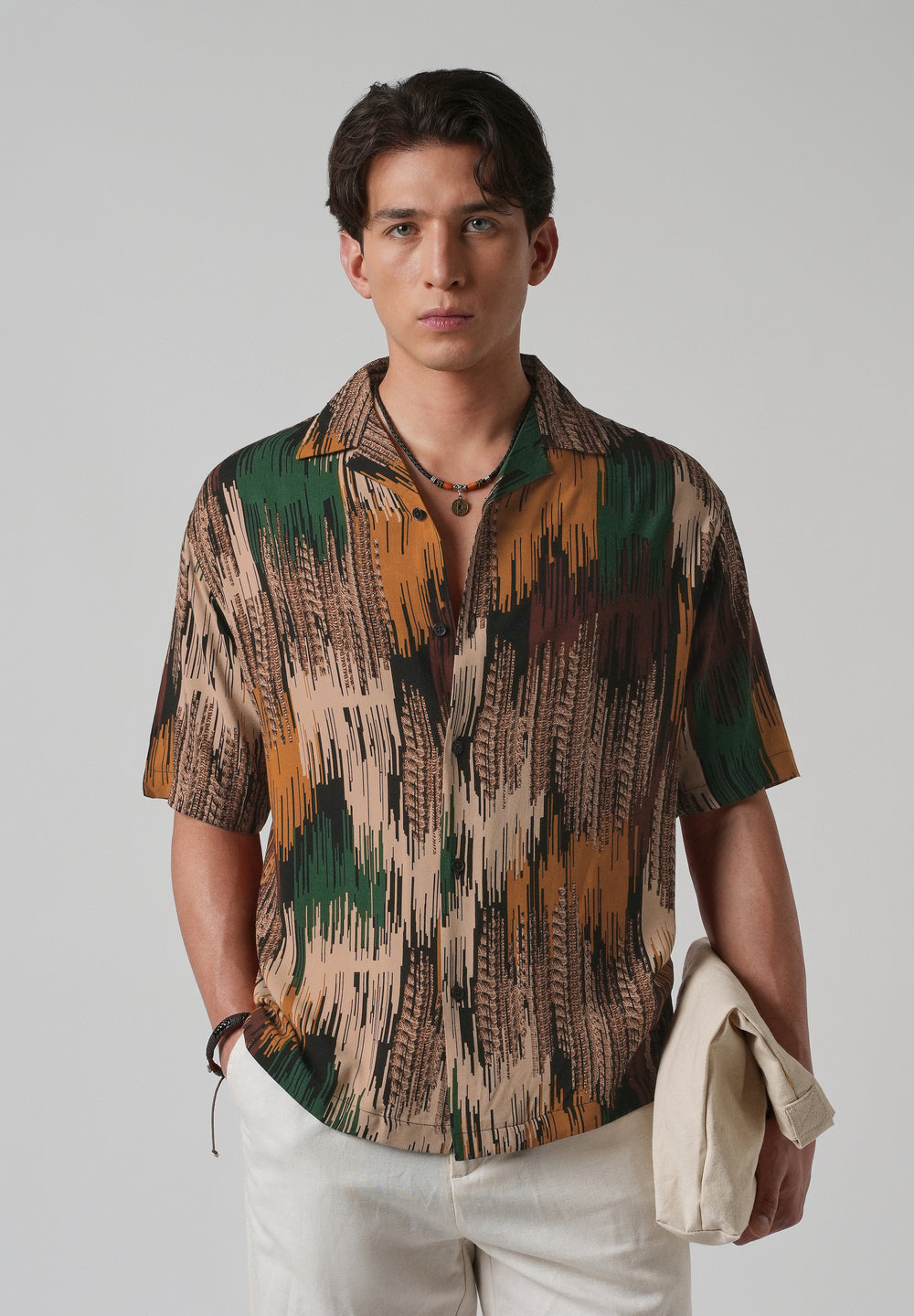 Green Abstract Brushstroke Oversized Feather Shirt