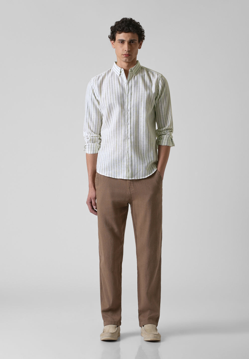 Green Blue Blended Cotton Pin Stripe Shirt