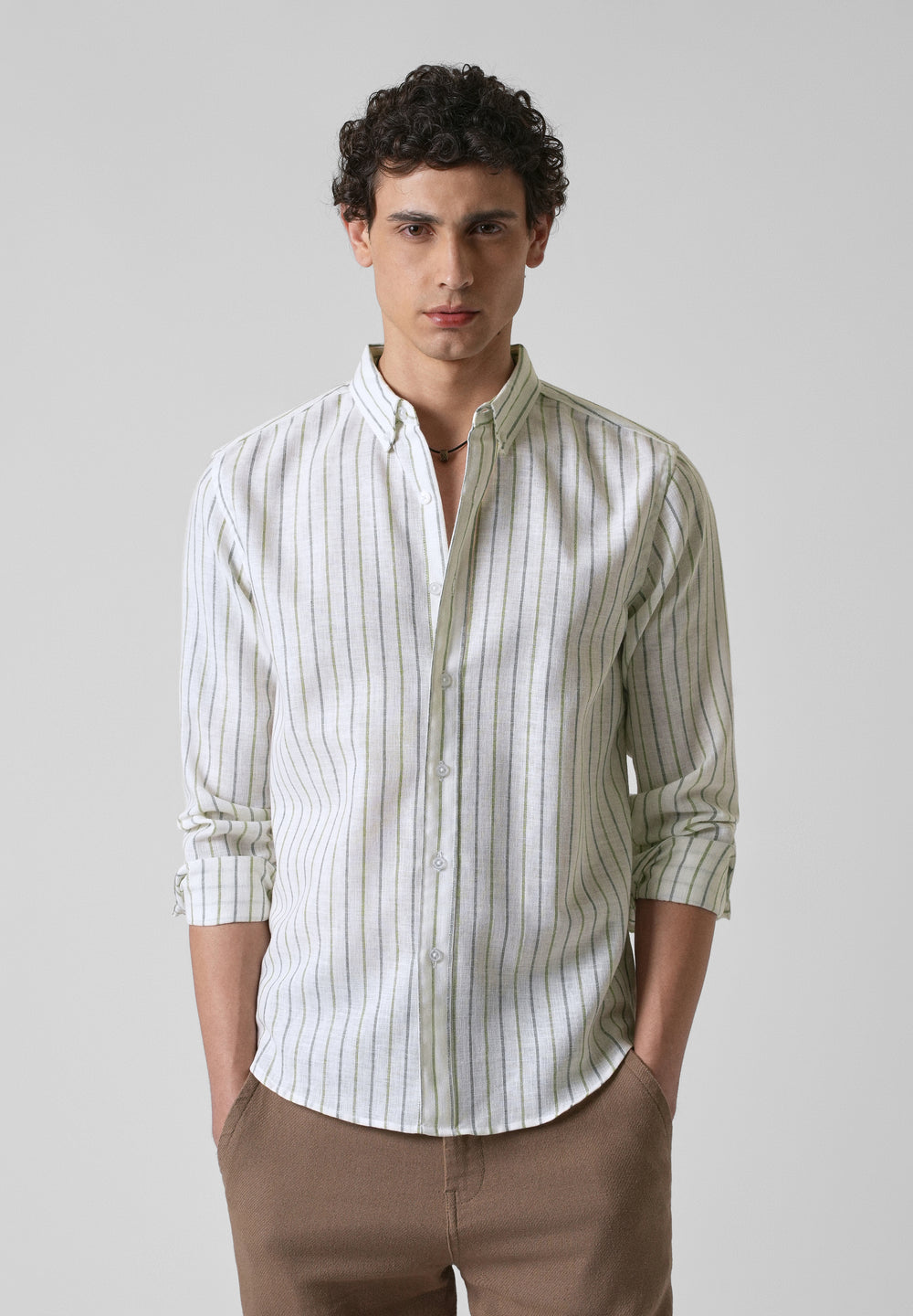 Green Blue Blended Cotton Pin Stripe Shirt