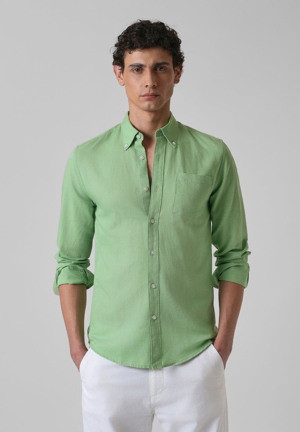 Green Cotton Linen Shirt