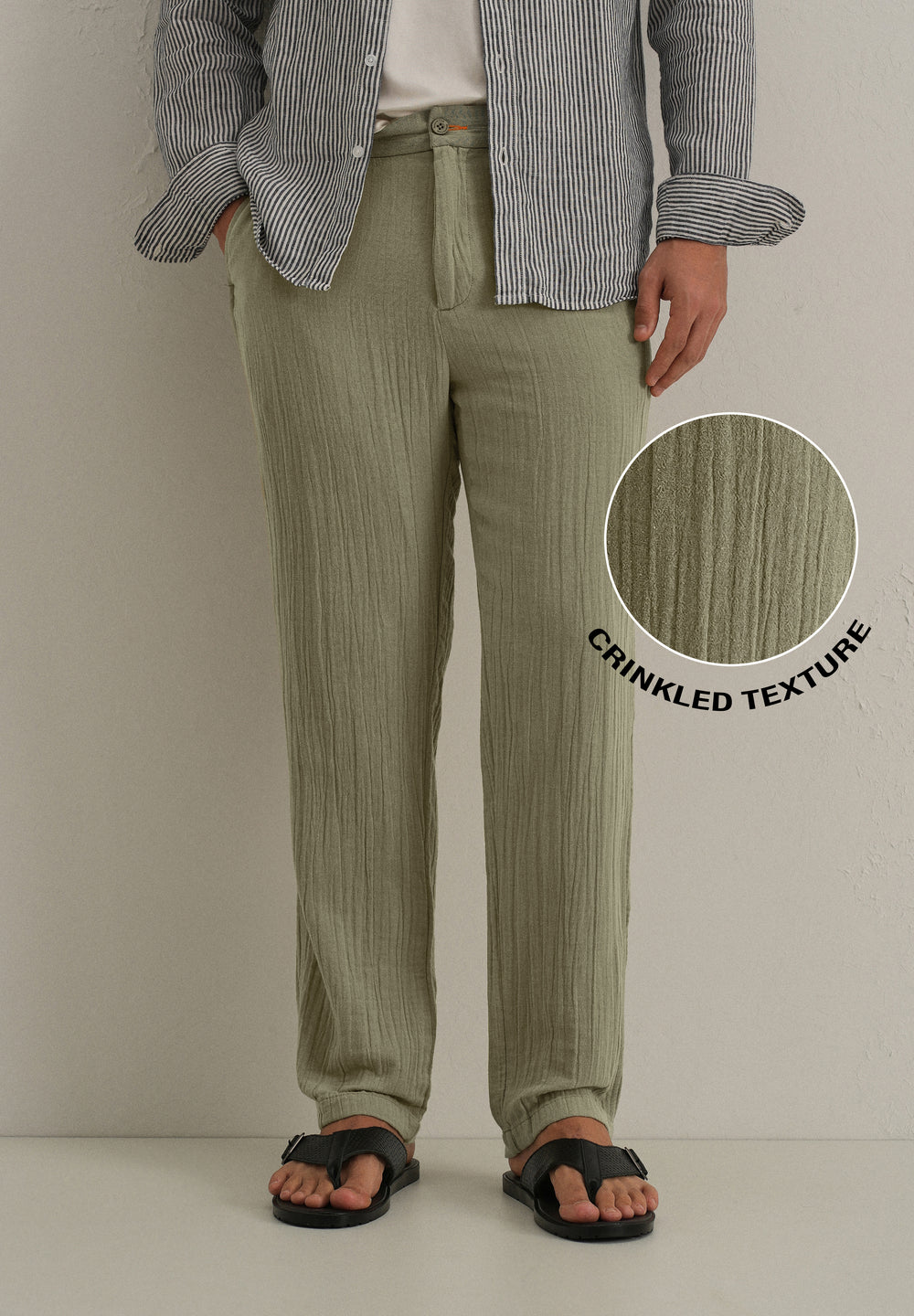 Green Crinkled Cotton Trouser
