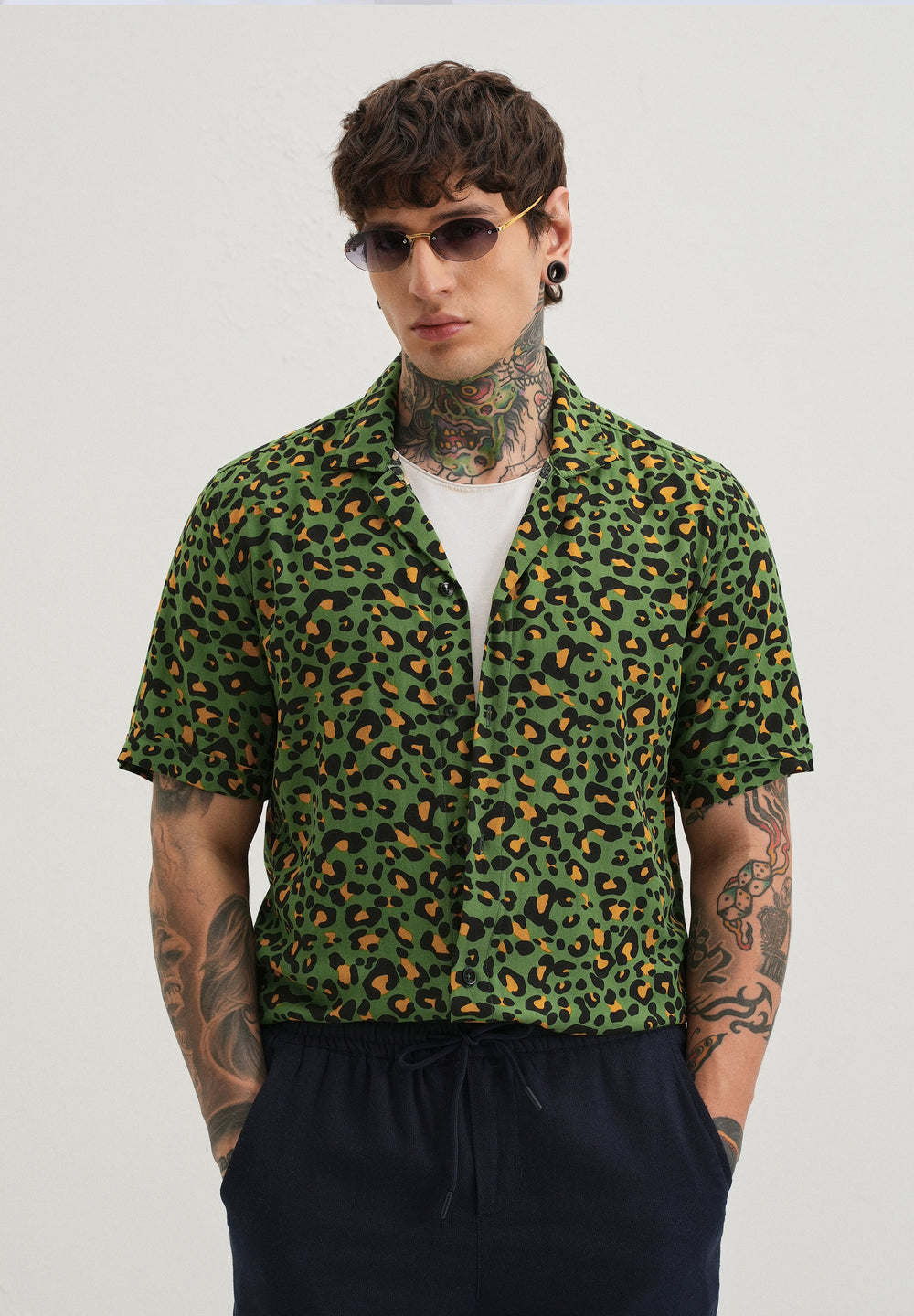 Green Leopardic Print Half sleeve shirt