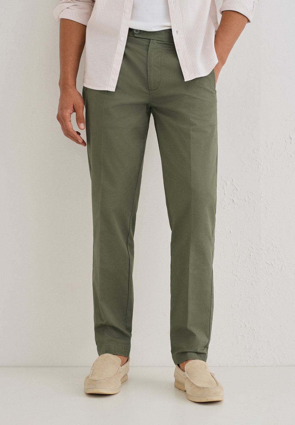 Green Plain Pleated Chinos