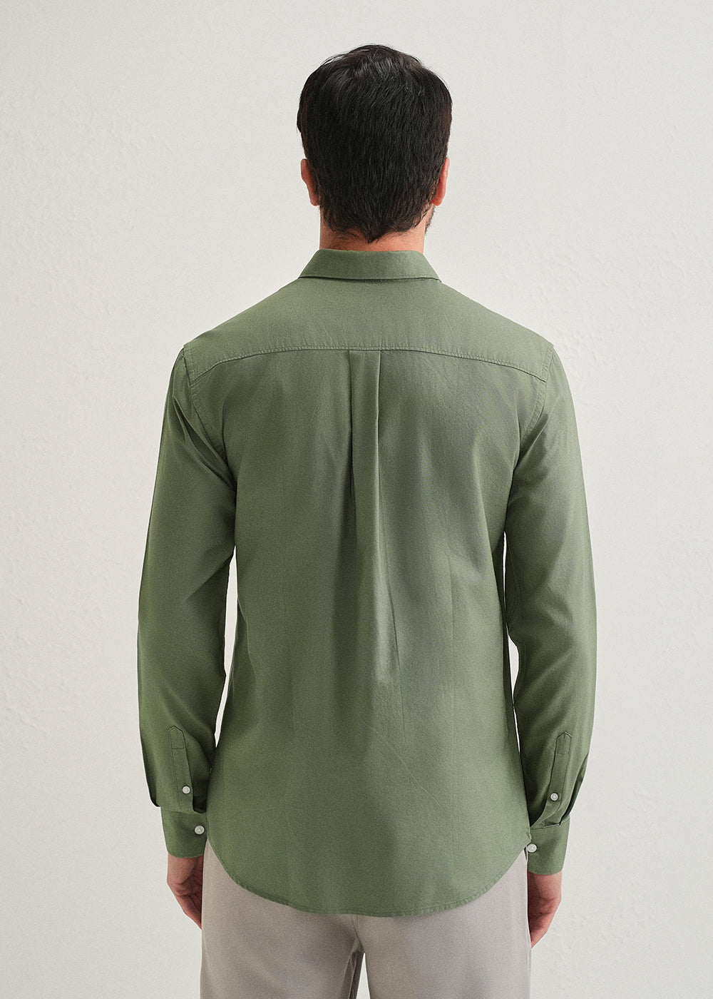 Green Plain Cotton Oxford Shirt