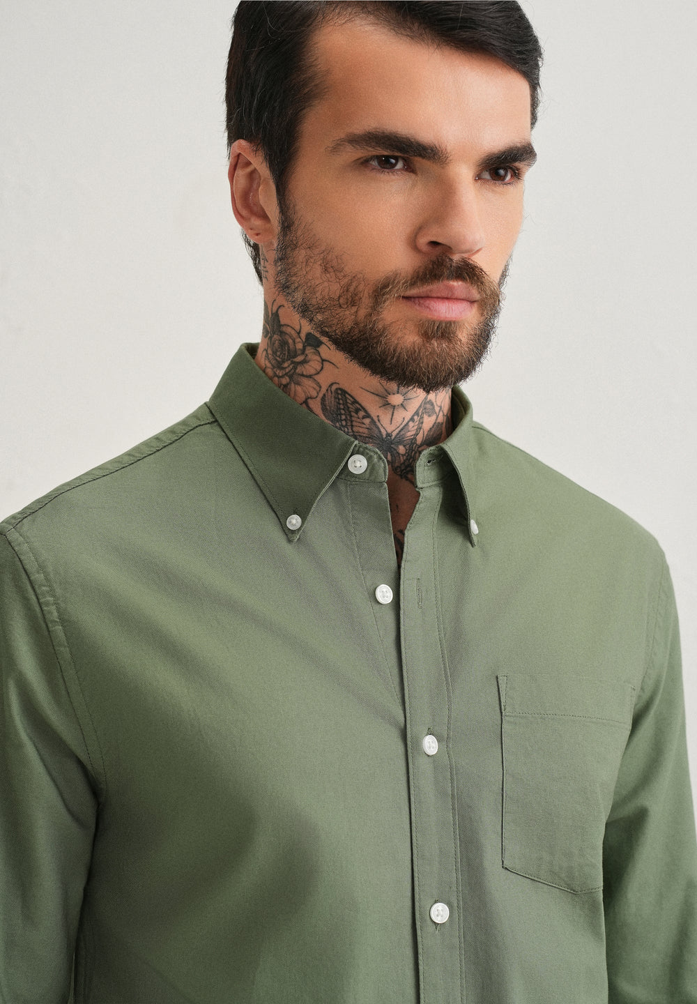 Green Plain Cotton Oxford Shirt