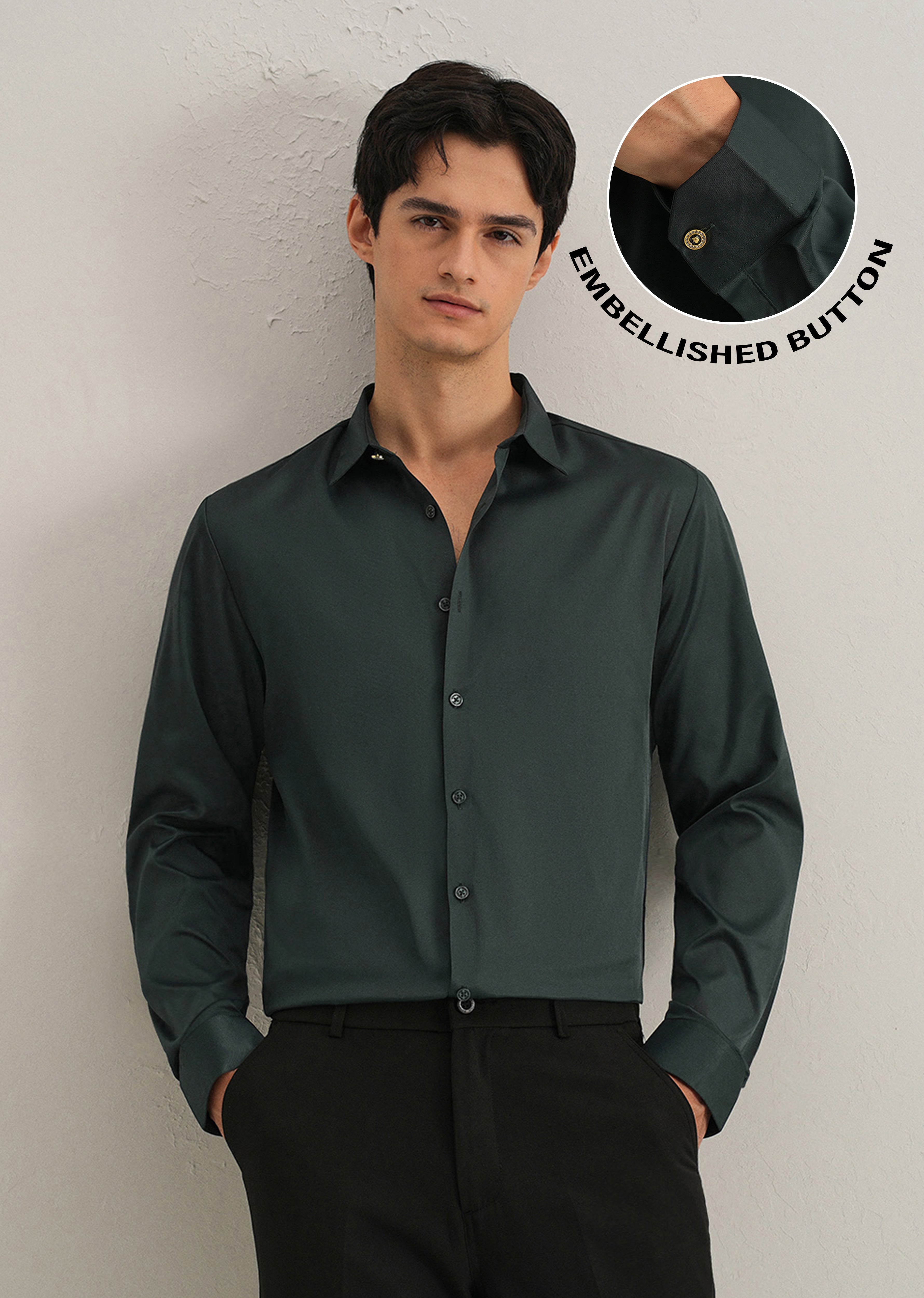 Green Plain Stitchless Placket Shirt
