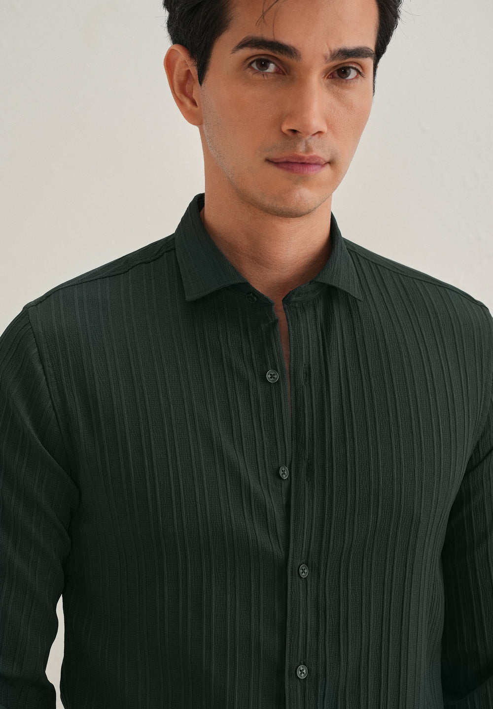 Green Plain Self Striped Shirt