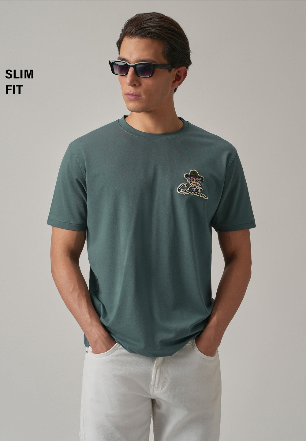 Green Printed Slim Fit T-Shirt