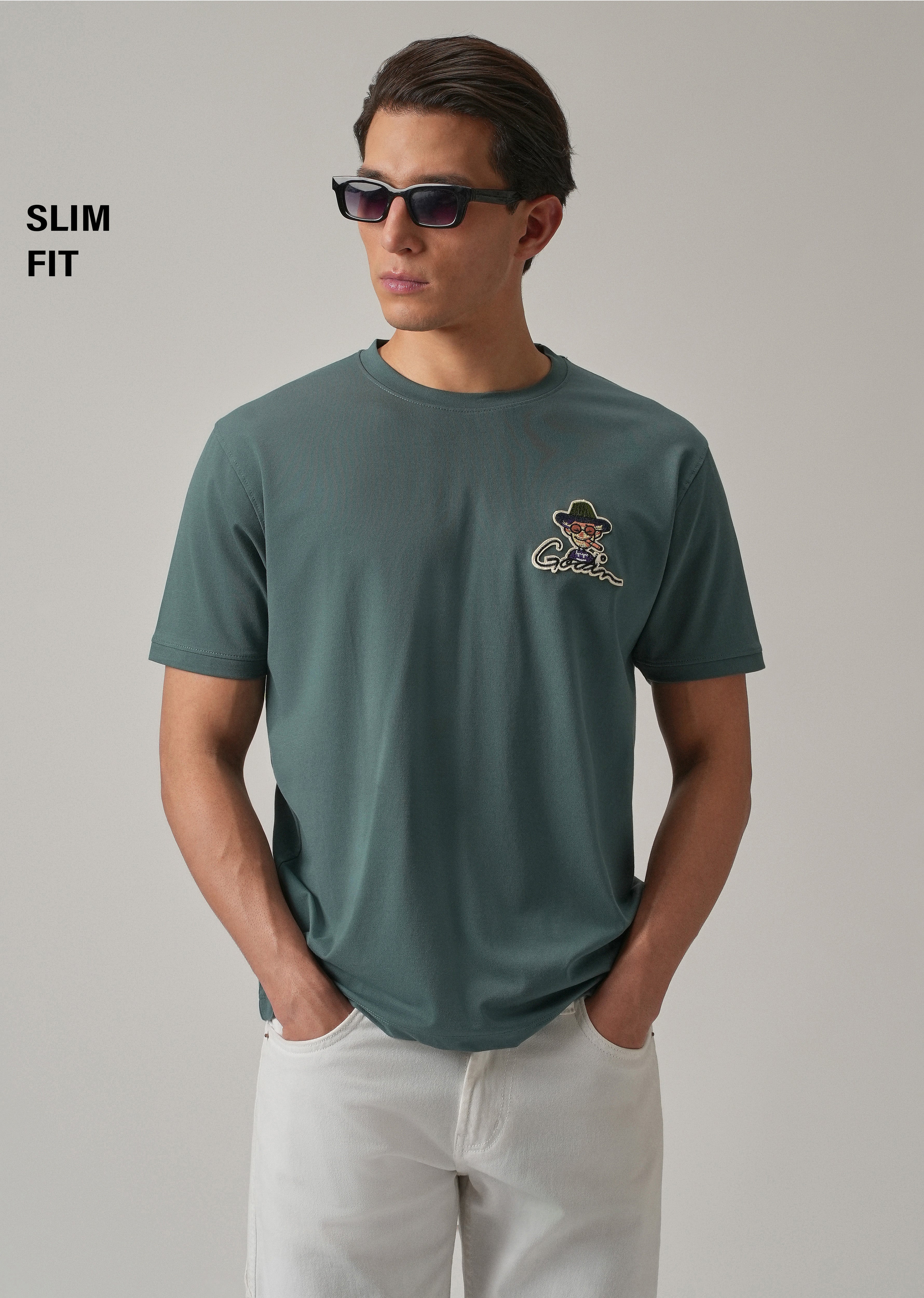 Green Printed Slim Fit T-Shirt