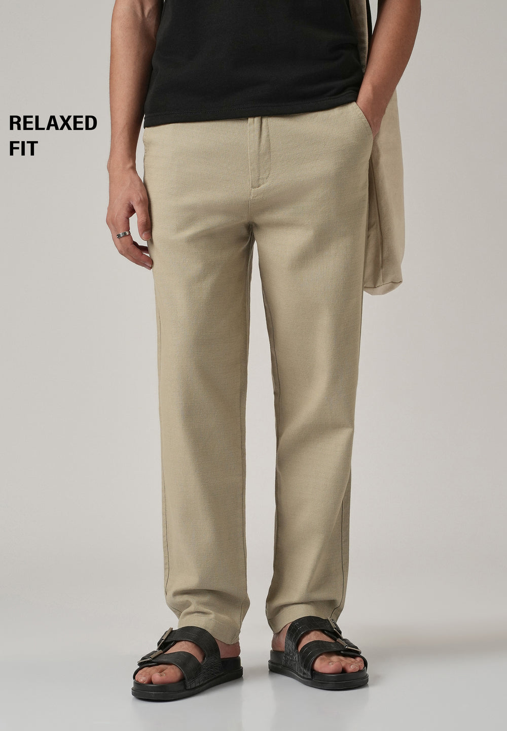 Beige Khaki Linen-Look Cotton Trousers