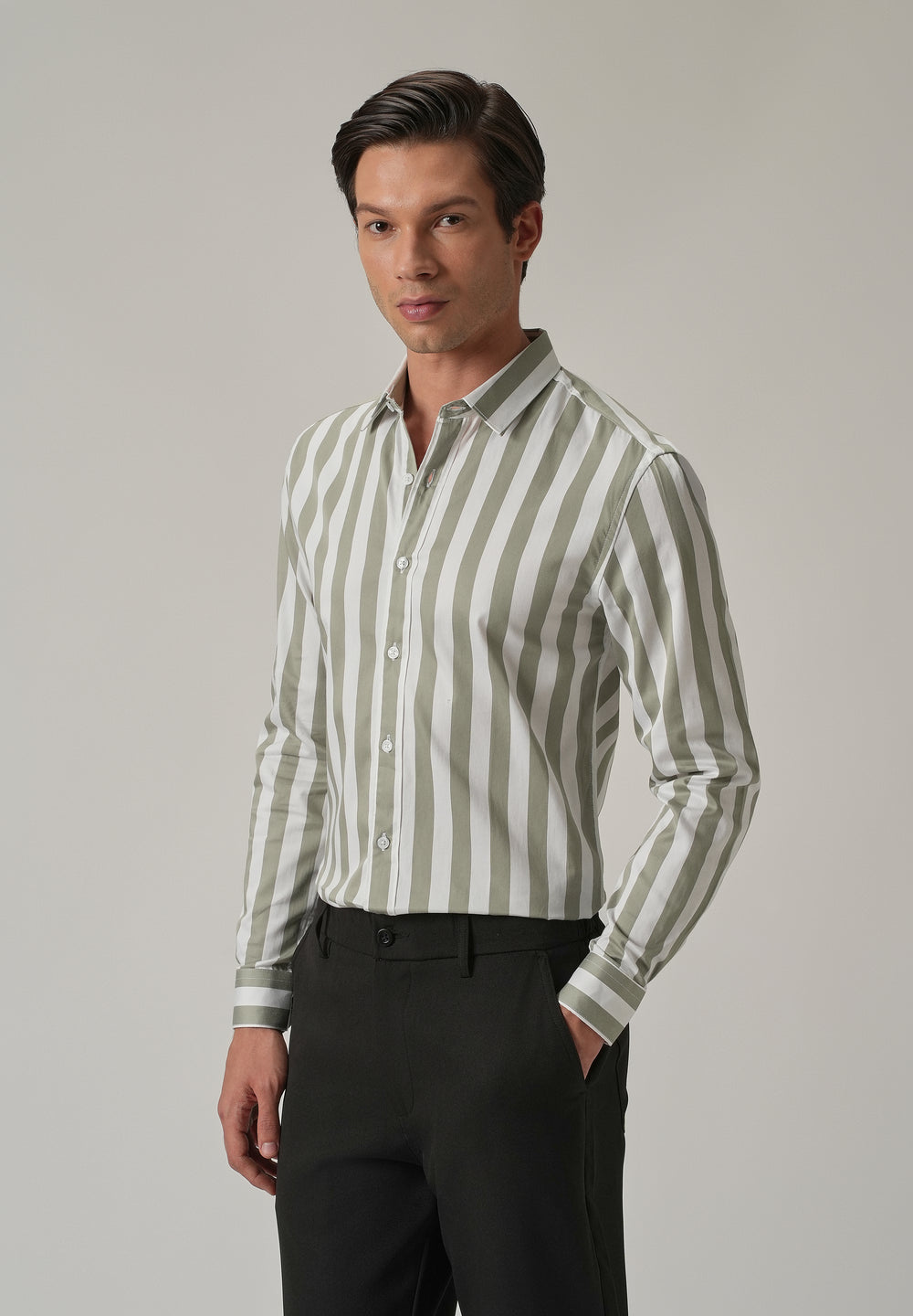 Green Satin Striped Shirt