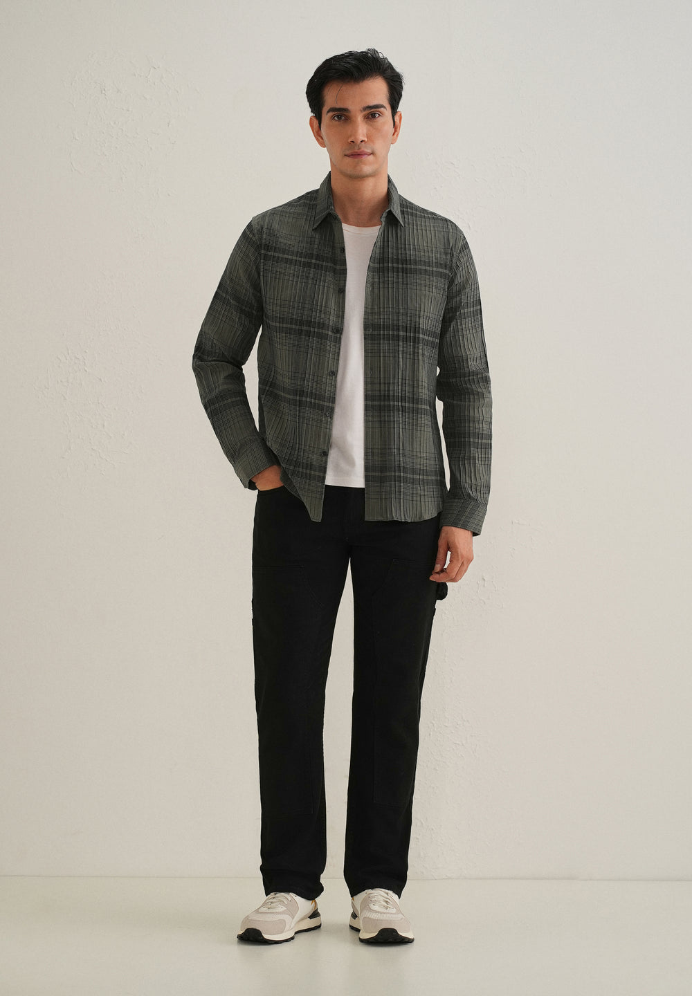 Green Self-Pleated Check Shirt