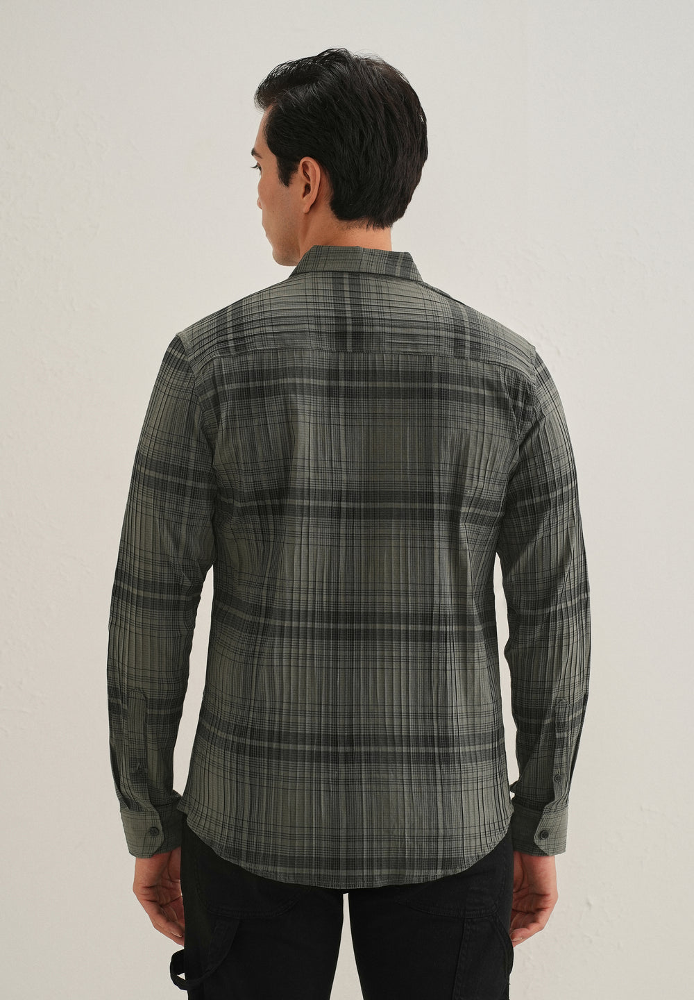Green Self-Pleated Check Shirt