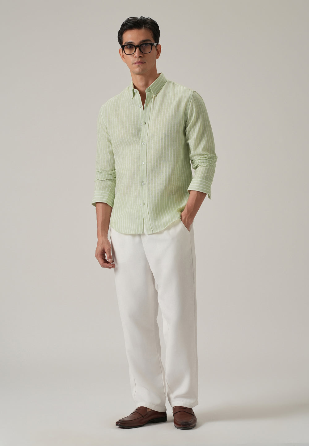 Green Stripe Linen Shirt