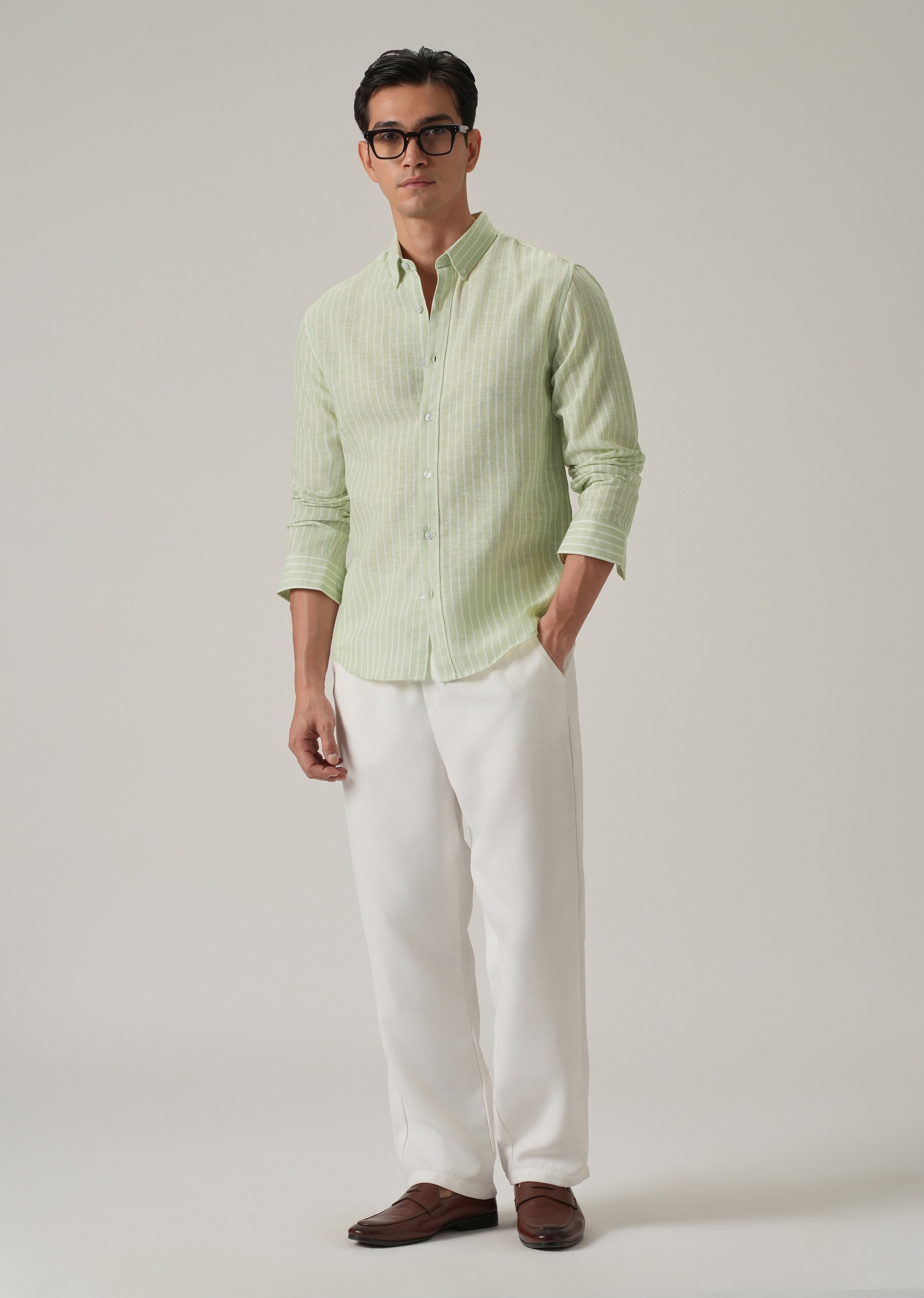 Green Stripe Linen Shirt