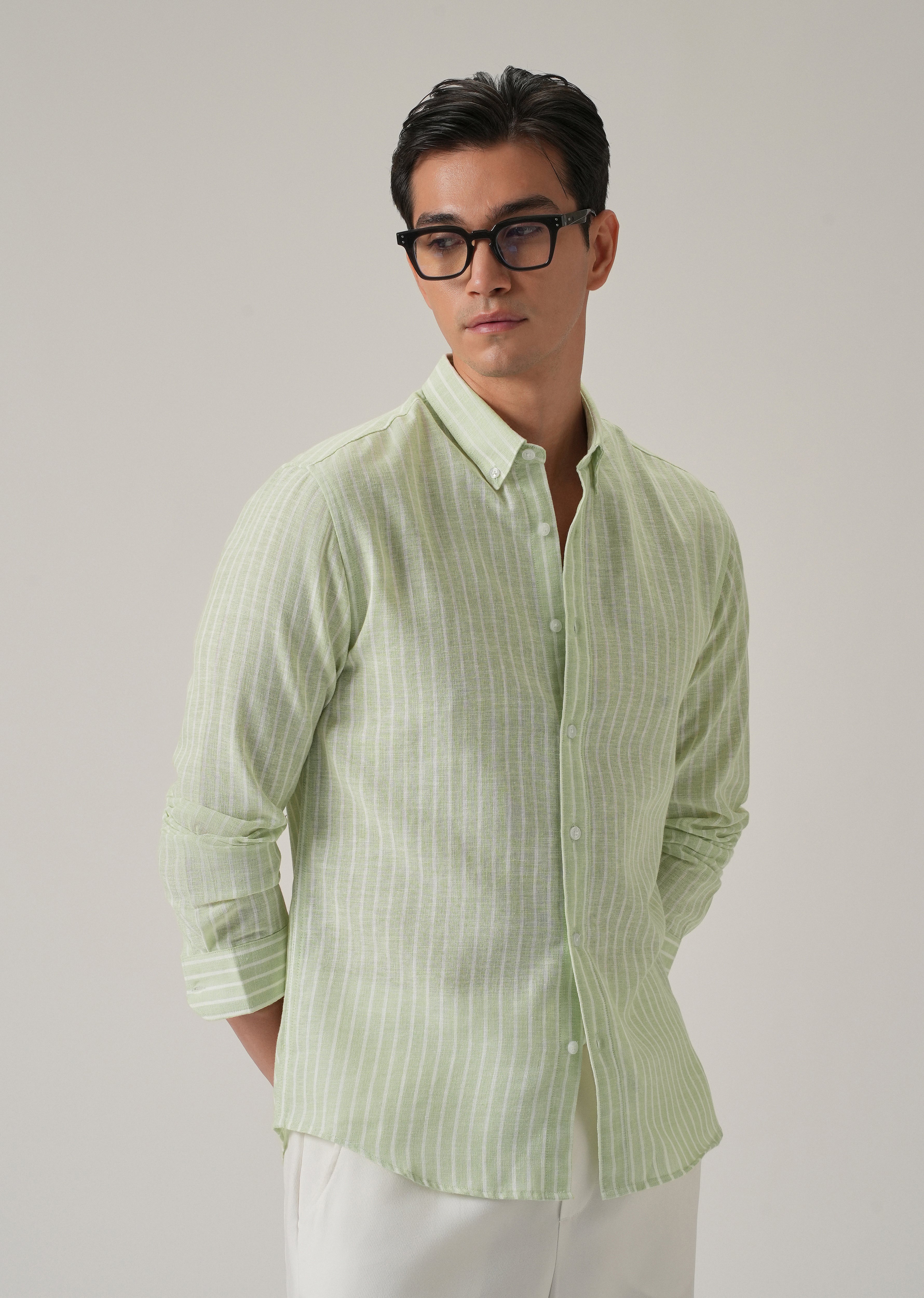 Green Stripe Linen Shirt