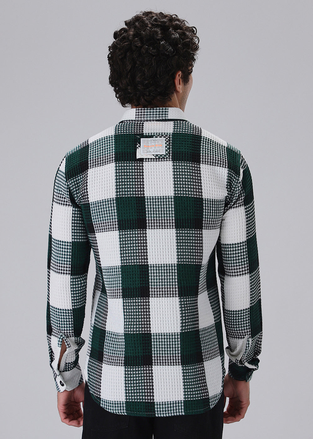 Green Waffle Plaid Check Shirt