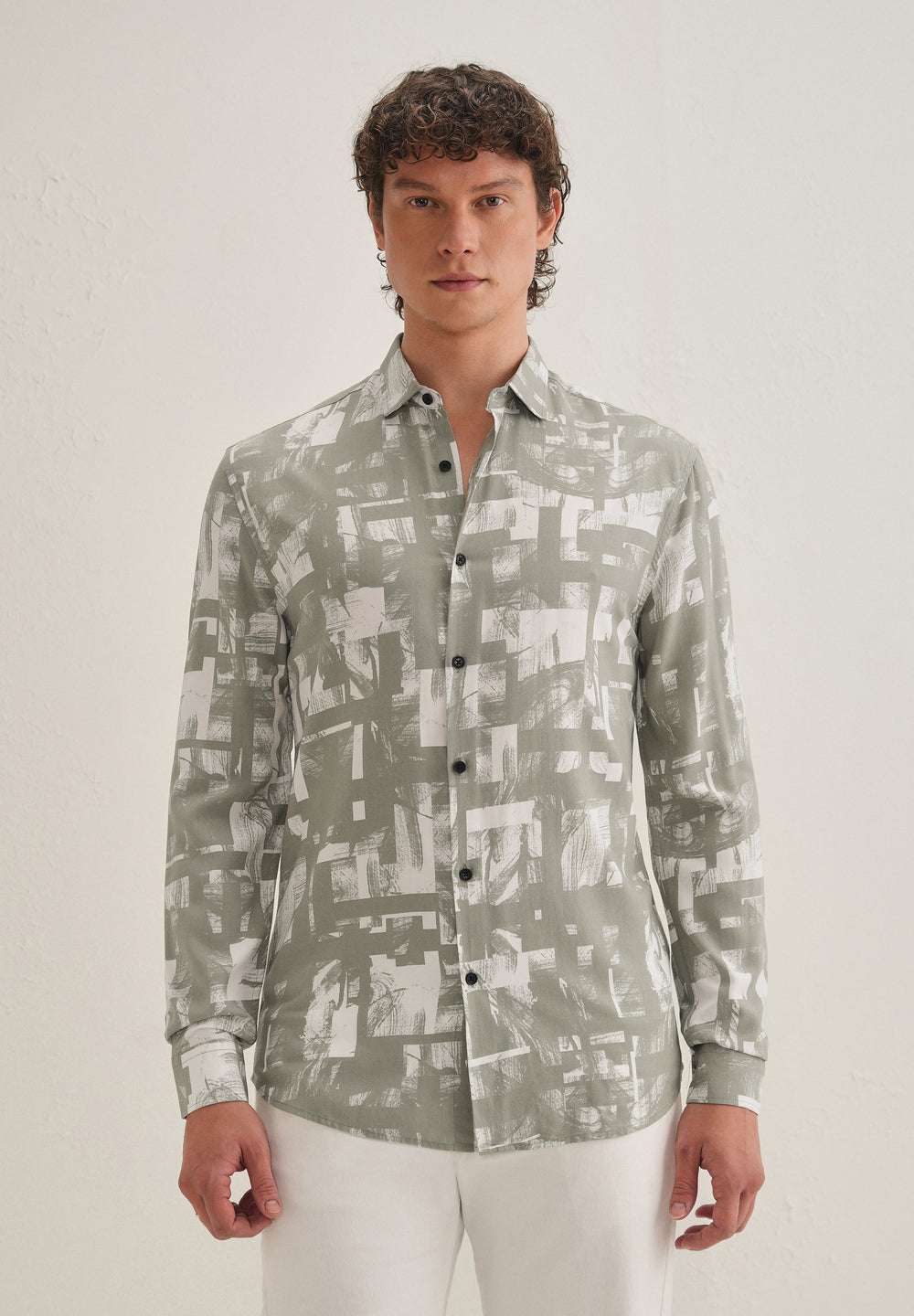 Green White Abstract Printed Shirt