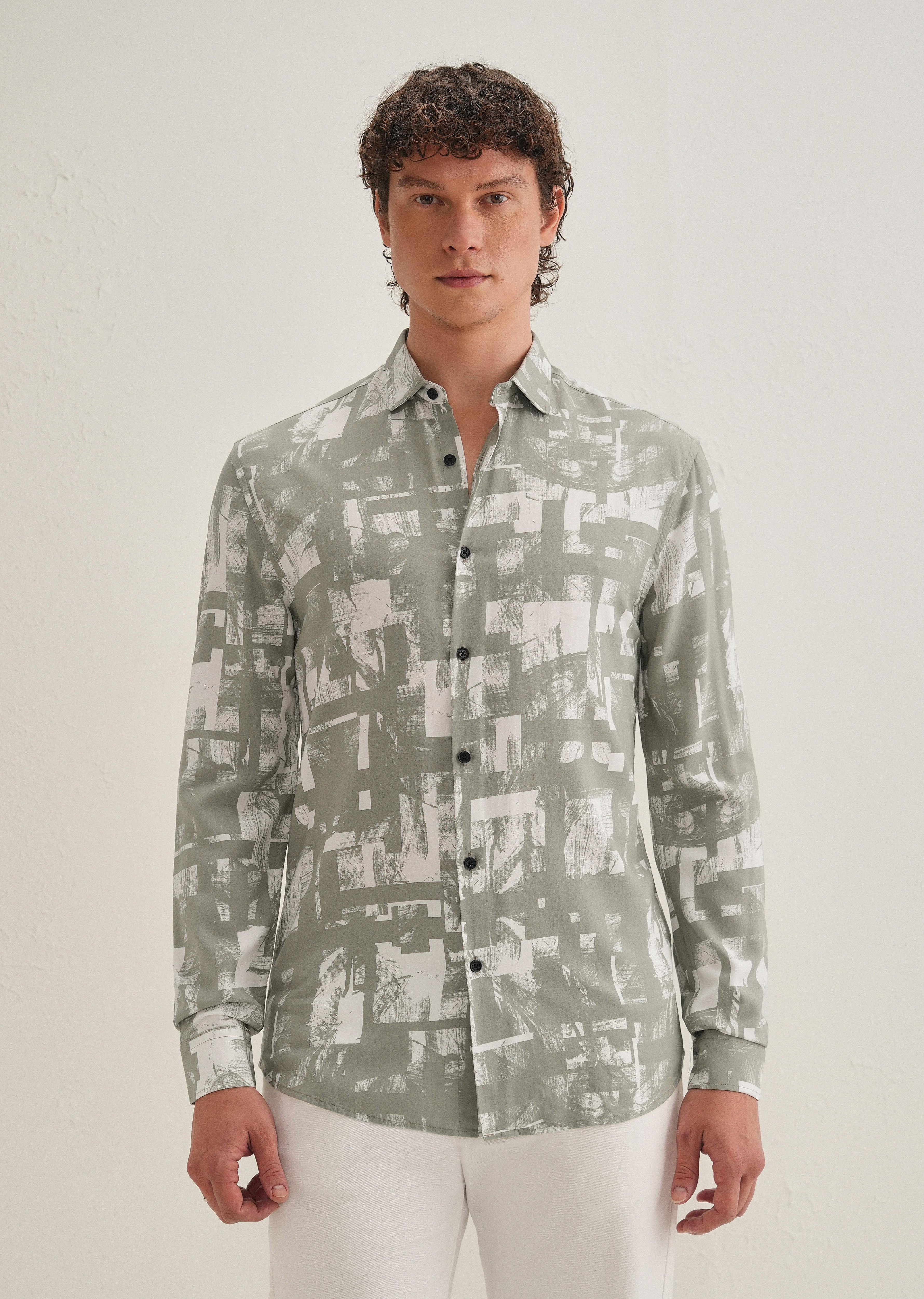 Green White Abstract Printed Shirt