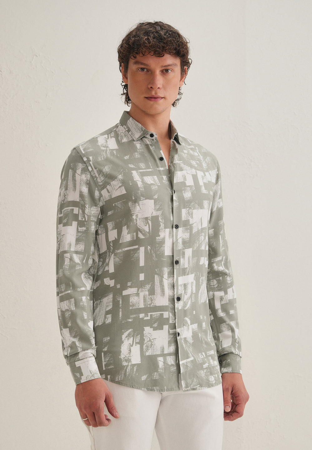 Green White Abstract Printed Shirt