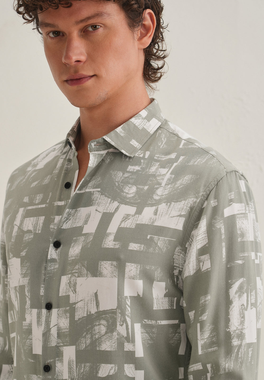 Green White Abstract Printed Shirt