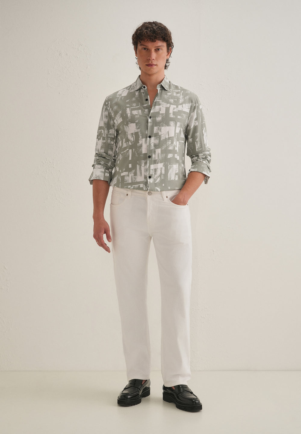 Green White Abstract Printed Shirt