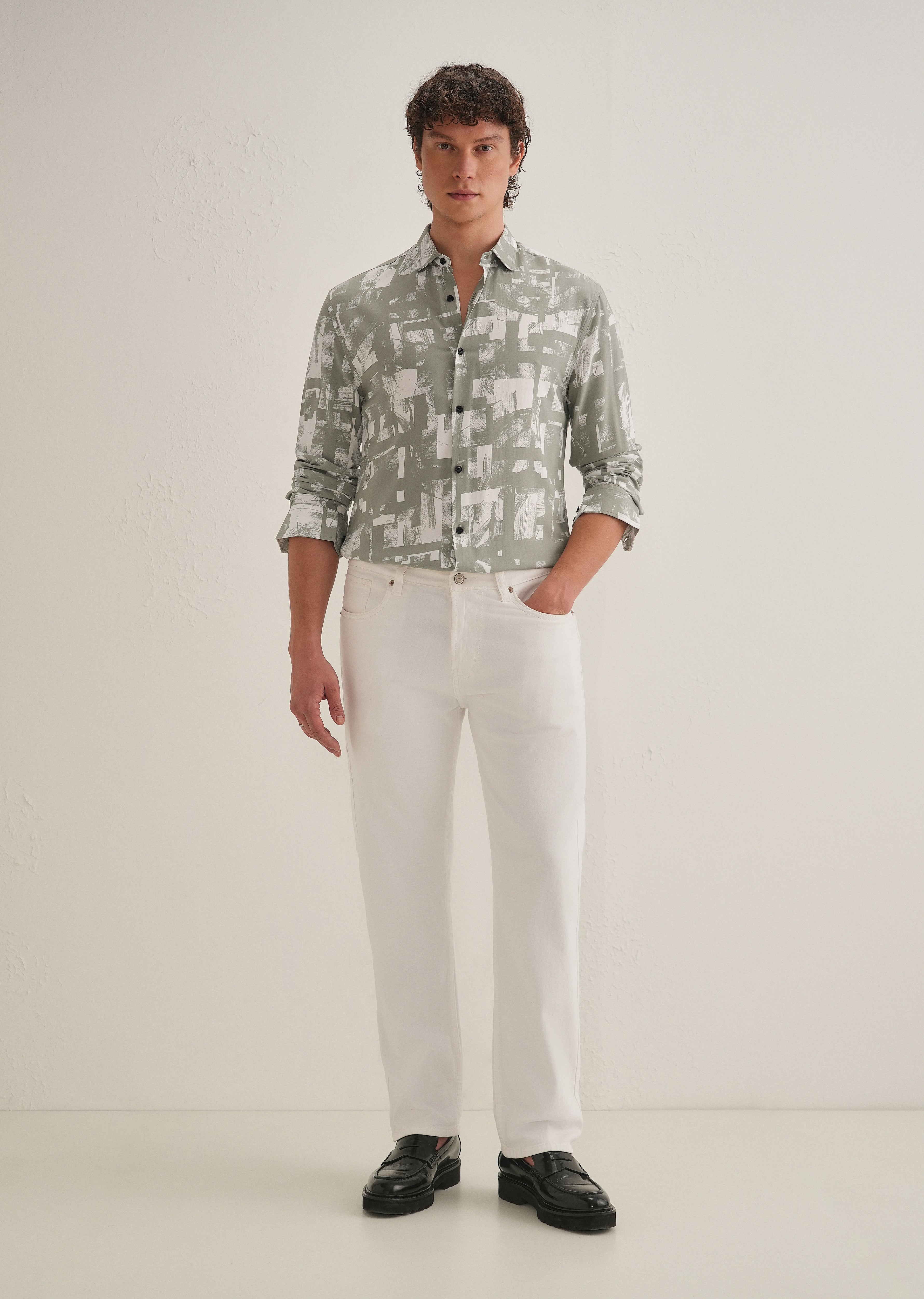 Green White Abstract Printed Shirt