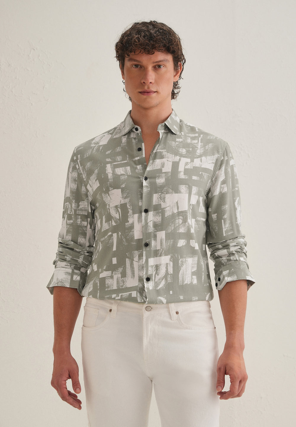 Green White Abstract Printed Shirt