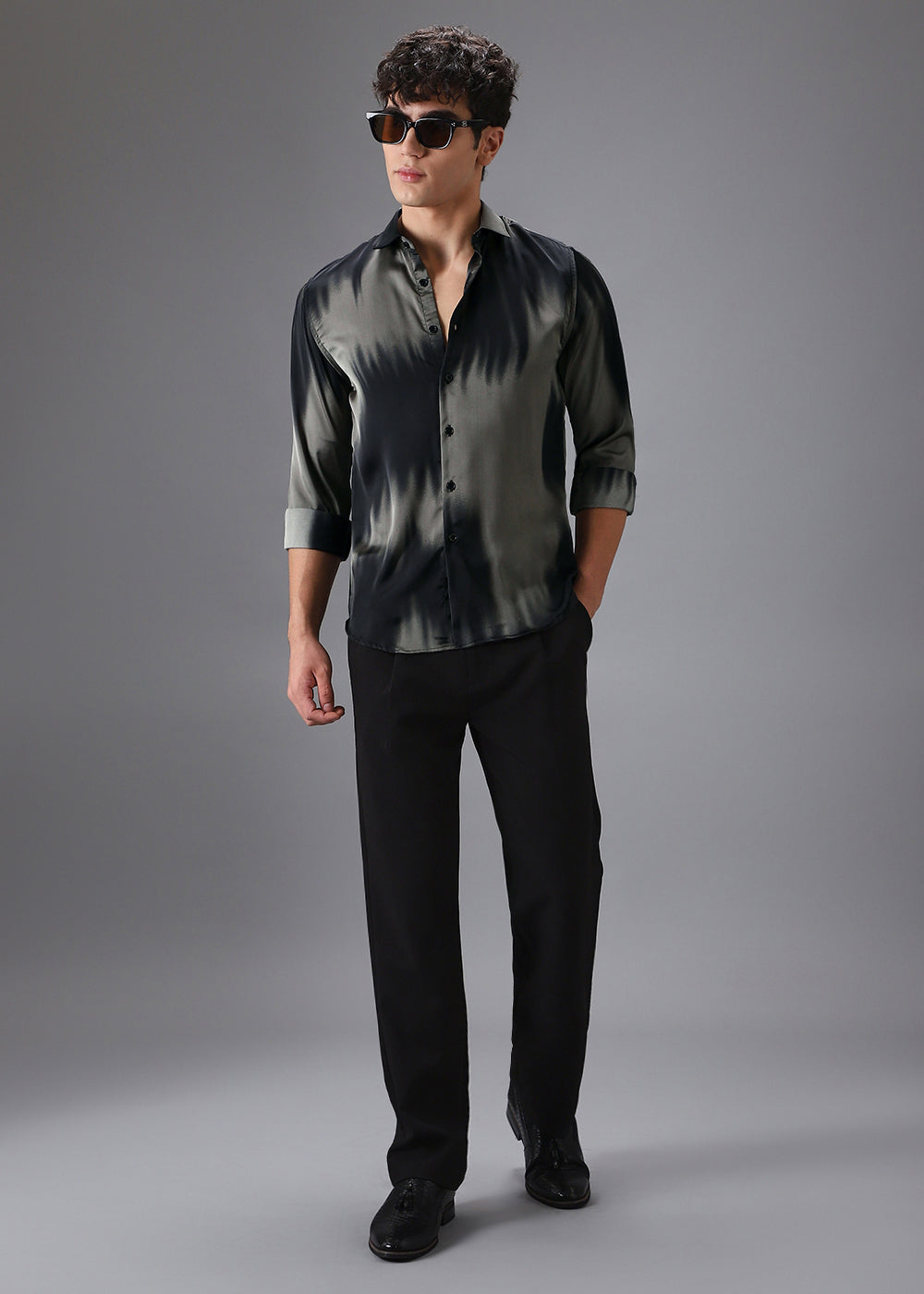 Greenish Black Abstract Printed Shirt