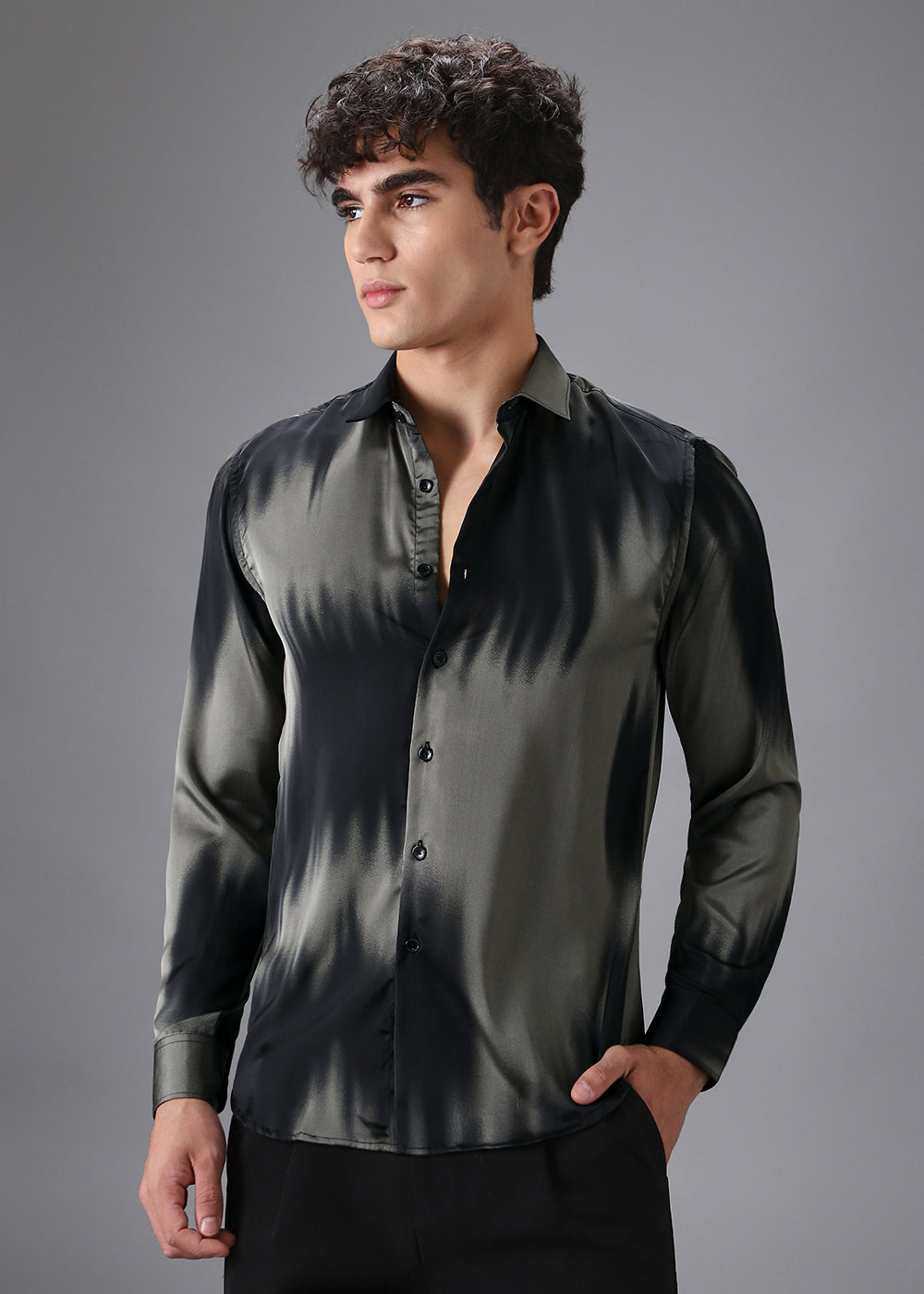 Greenish Black Abstract Printed Shirt