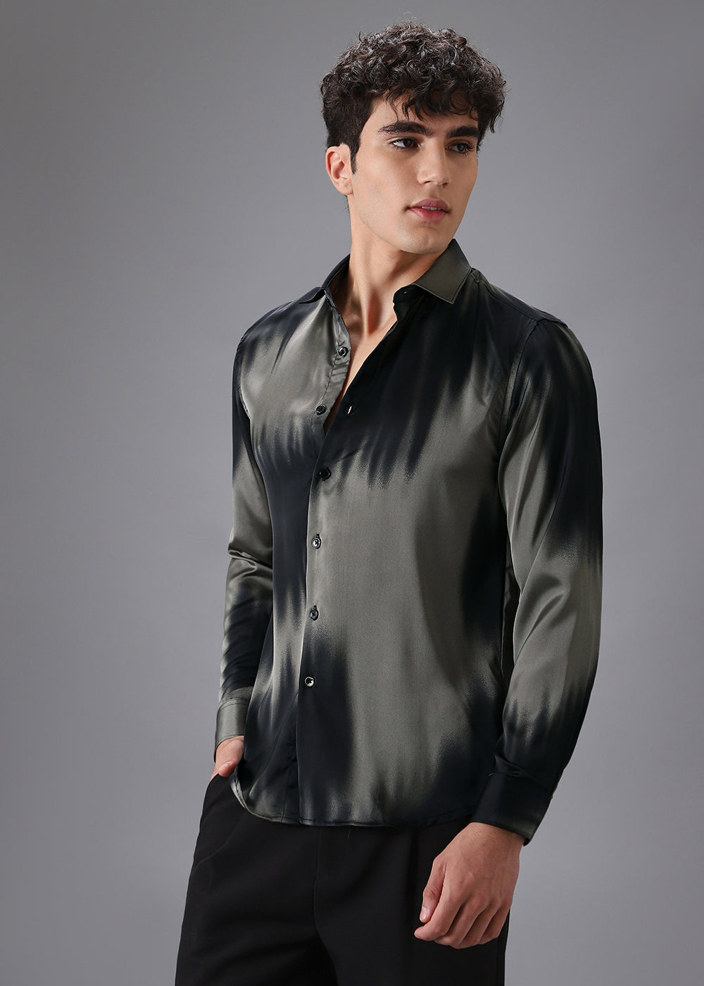 Greenish Black Abstract Printed Shirt