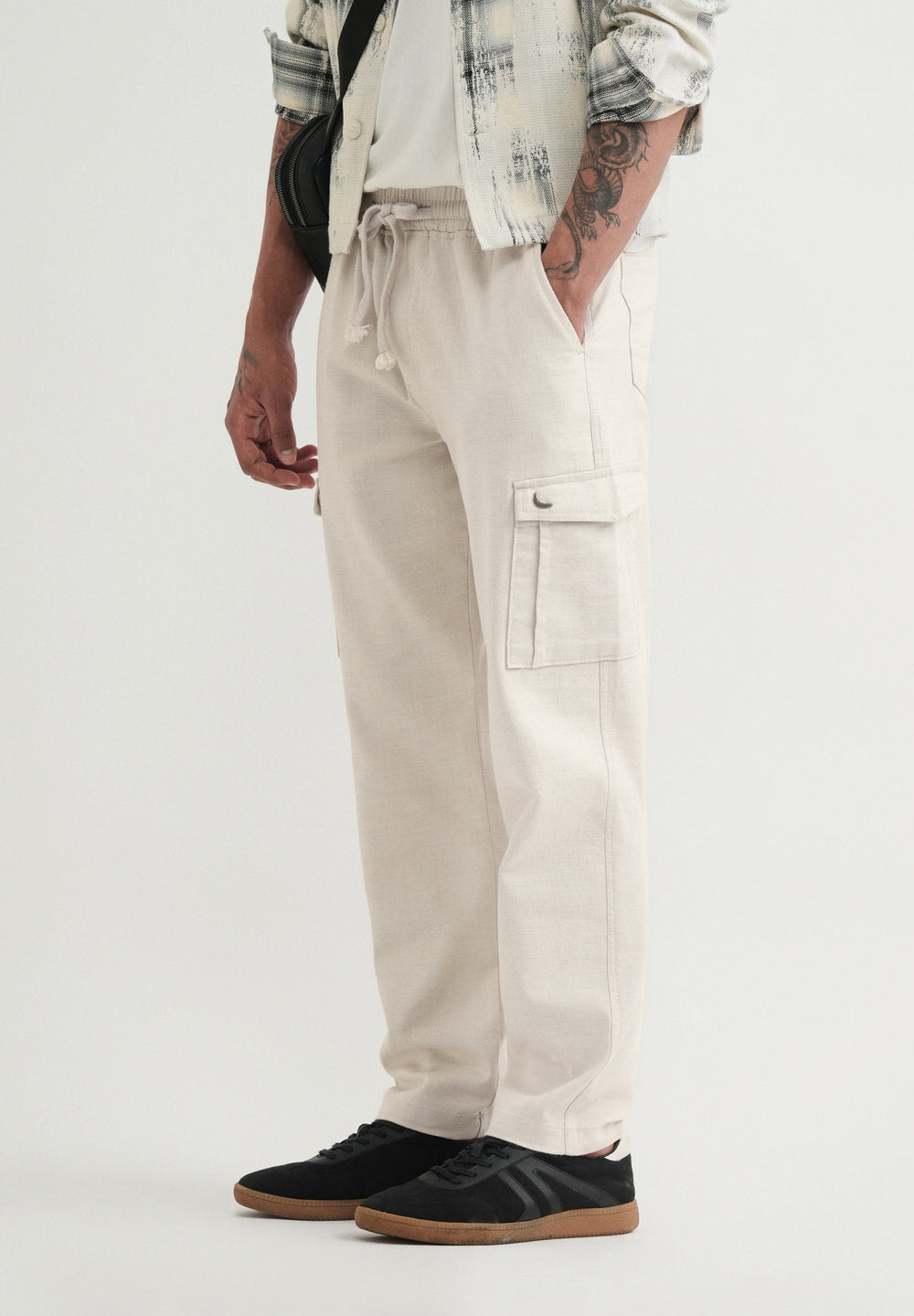 Greige Elasticated Relaxed Fit Cargo Pant