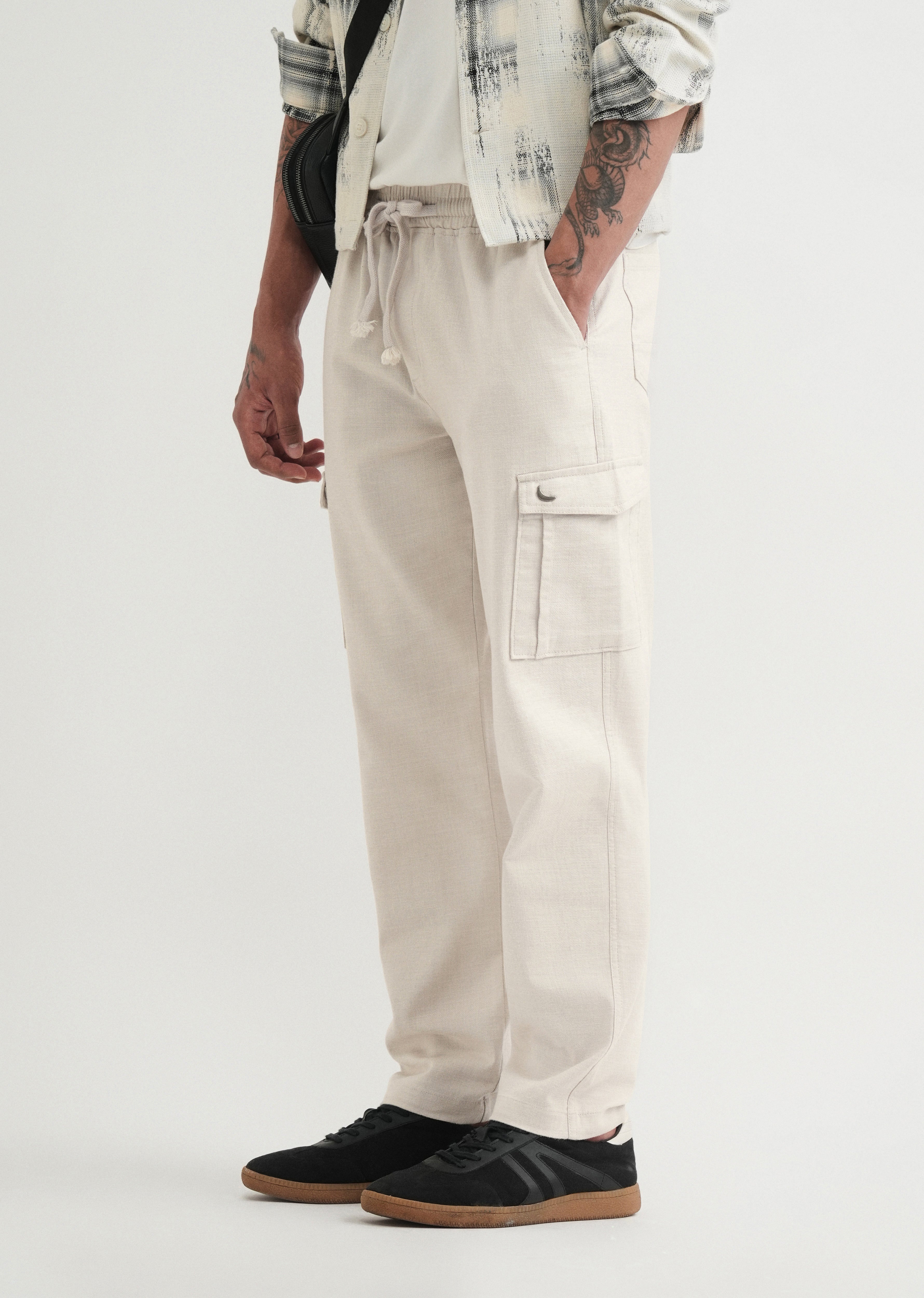 Greige Elasticated Relaxed Fit Cargo Pant