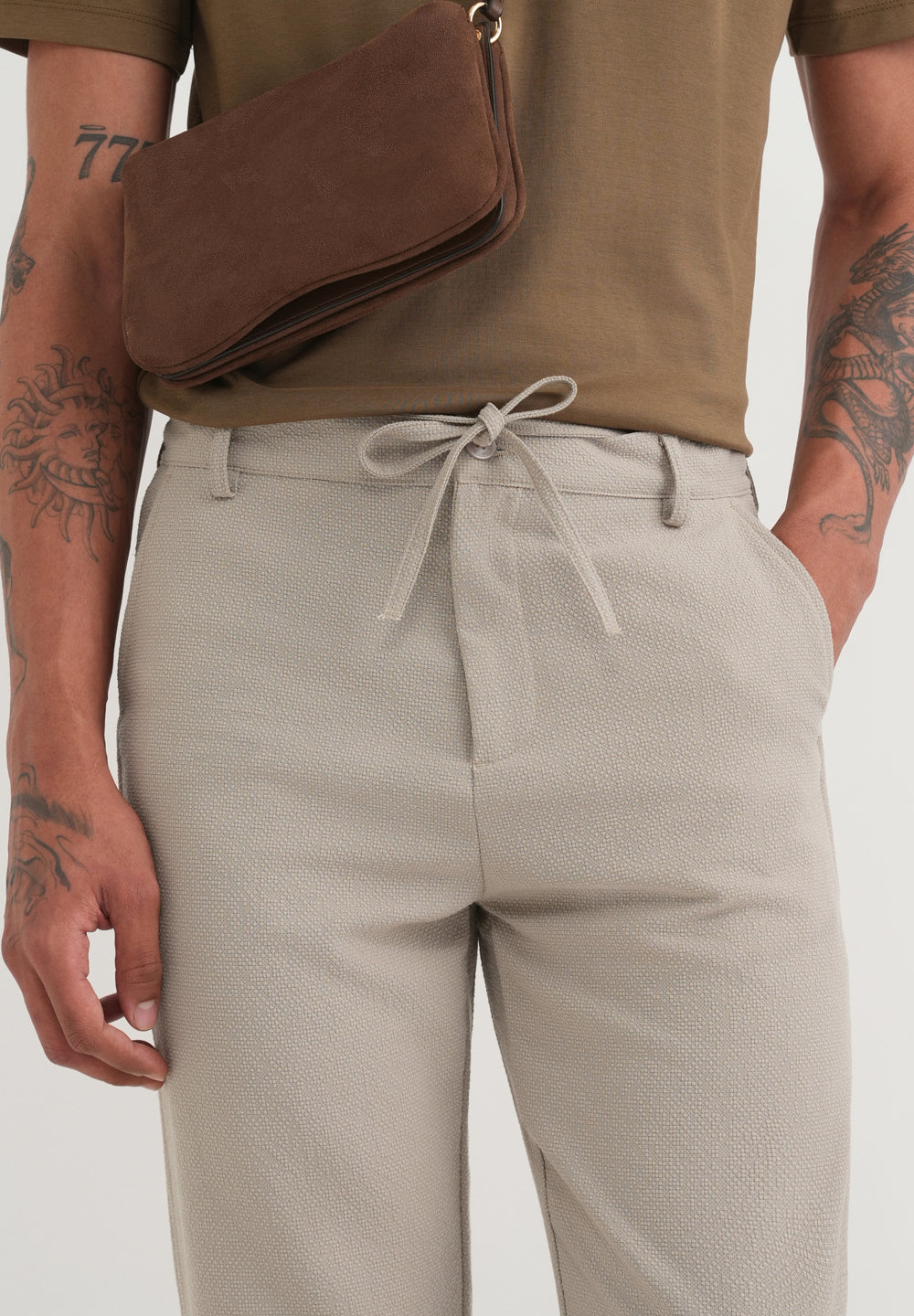 Greige Semi-Elasticated Textured Pant