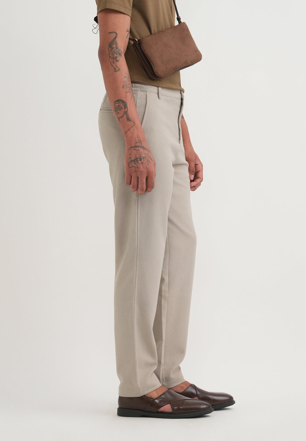 Greige Semi-Elasticated Textured Pant