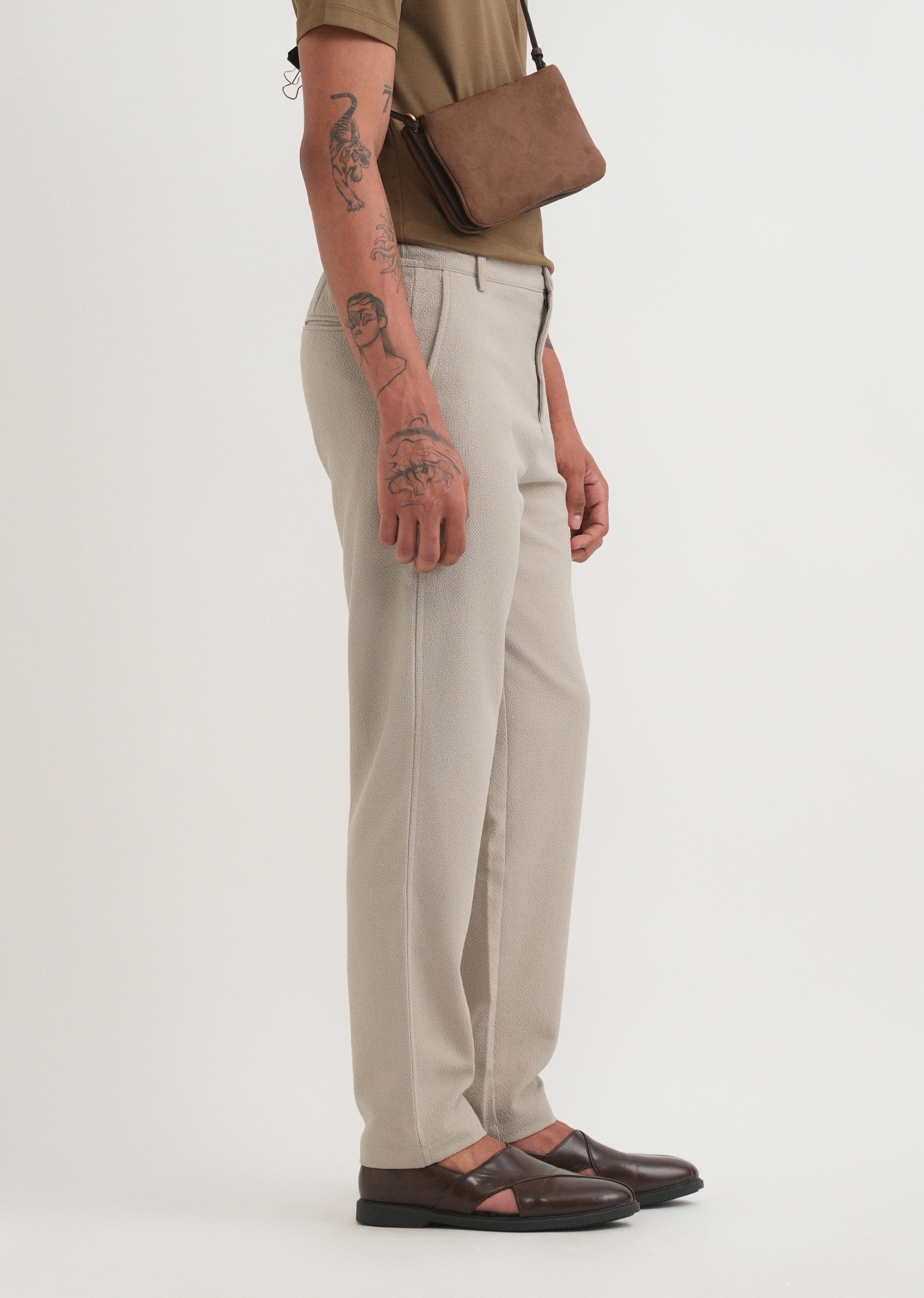 Greige Semi-Elasticated Textured Pant